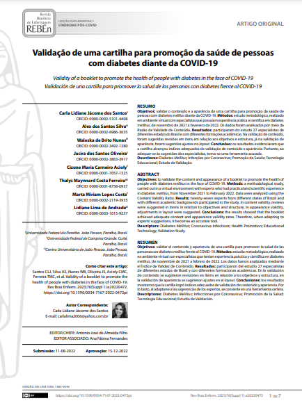 Validity of a booklet to promote the health of people with diabetes in the face of COVID-19