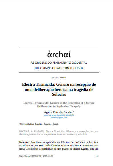 Electra Tiranicida: Gênero na recepção de uma deliberação heroica na tragédia de Sófocles