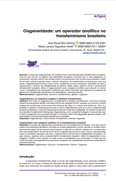 Cisgeneridade: um operador analítico no transfeminismo brasileiro