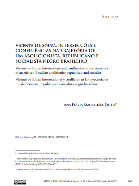 VICENTE DE SOUZA: INTERSECÇÕES E CONFLUÊNCIAS NA TRAJETÓRIA DE UM ABOLICIONISTA, REPUBLICANO E SOCIALISTA NEGRO BRASILEIRO