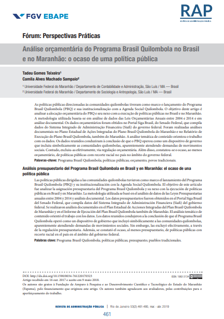 Análise orçamentária do Programa Brasil Quilombola no Brasil e no Maranhão: o ocaso de uma política pública