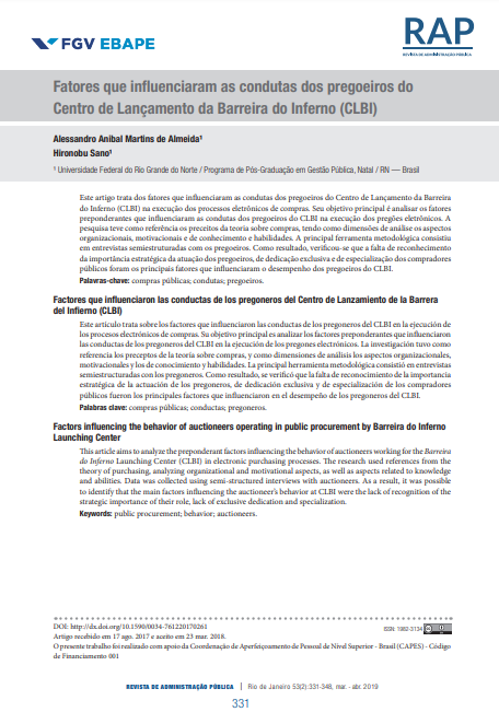 Fatores que influenciaram as condutas dos pregoeiros do Centro de Lançamento da Barreira do Inferno (CLBI)