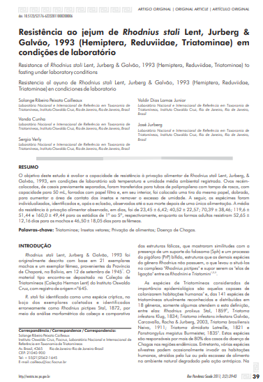 Resistência ao jejum de Rhodnius stali Lent, Jurberg &amp; Galvão, 1993 (Hemiptera, Reduviidae, Triatominae) em condições de laboratório