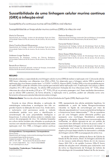 Suscetibilidade de uma linhagem celular murina contínua (GRX) à infecção viral