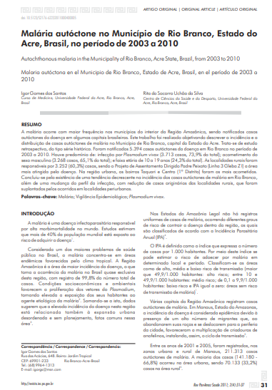 Malária autóctone no Município de Rio Branco, Estado do Acre, Brasil, no período de 2003 a 2010