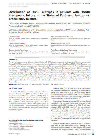Distribuição de subtipos de HIV-1 em pacientes com falha terapêutica à HAART nos Estados do Pará e Amazonas, Brasil, entre 2002 e 2006