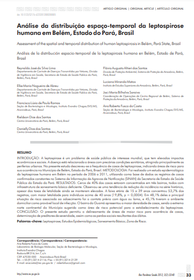 Análise da distribuição espaço-temporal da leptospirose humana em Belém, Estado do Pará, Brasil