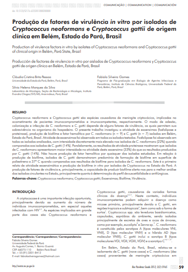 Produção de fatores de virulência in vitro por isolados de Cryptococcus neoformans e Cryptococcus gattii de origem clínica em Belém, Estado do Pará, Brasil