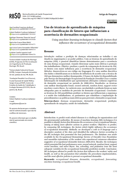 Uso de técnicas de aprendizado de máquina para classificação de fatores que influenciam a ocorrência de dermatites ocupacionais