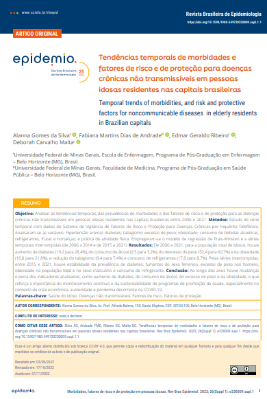 Temporal trends of morbidities, and risk and protective factors for noncommunicable diseases in elderly residents in Brazilian capitals
