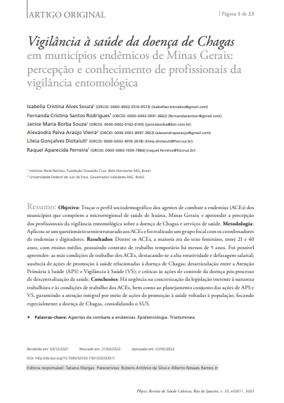 Vigilância à saúde da doença de Chagas em municípios endêmicos de Minas Gerais: percepção e conhecimento de profissionais da vigilância entomológica