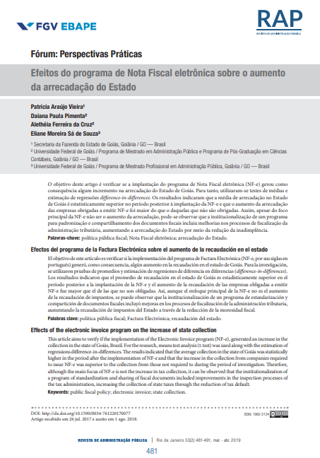 Efeitos do programa de Nota Fiscal eletrônica sobre o aumento da arrecadação do Estado