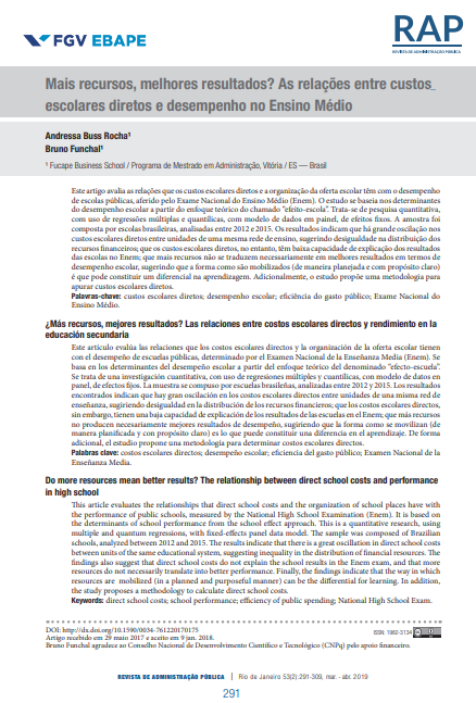 Mais recursos, melhores resultados? As relações entre custos escolares diretos e desempenho no Ensino Médio