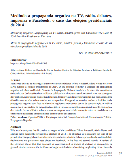 Medindo a propaganda negativa na TV, rádio, debates, imprensa e Facebook: o caso das eleições presidenciais de 2014