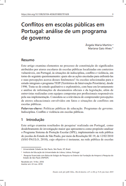 Conflitos em escolas públicas em Portugal: análise de um programa de governo