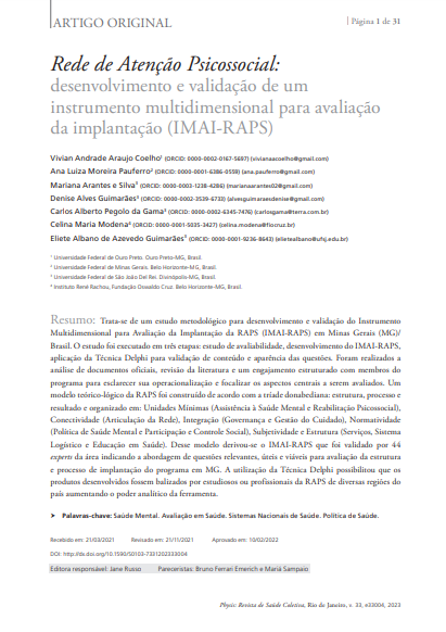 Rede de Atenção Psicossocial: desenvolvimento e validação de um instrumento multidimensional para avaliação da implantação (IMAI-RAPS)