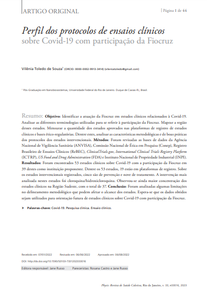 Perfil dos protocolos de ensaios clínicos sobre Covid-19 com participação da Fiocruz