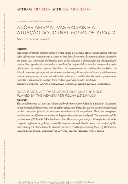 AÇÕES AFIRMATIVAS RACIAIS E A ATUAÇÃO DO JORNAL FOLHA DE S.PAULO