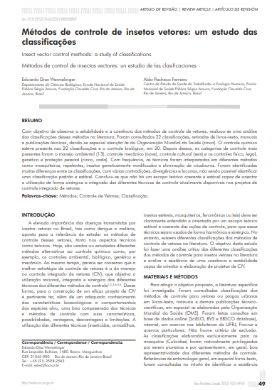 Métodos de controle de insetos vetores: um estudo das classificações