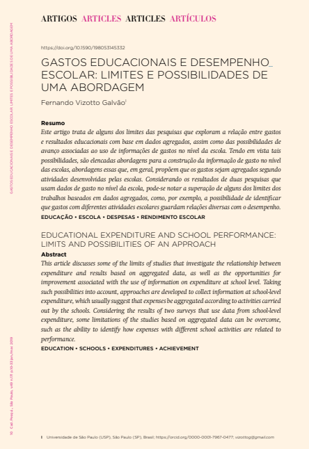 GASTOS EDUCACIONAIS E DESEMPENHO ESCOLAR: LIMITES E POSSIBILIDADES DE UMA ABORDAGEM