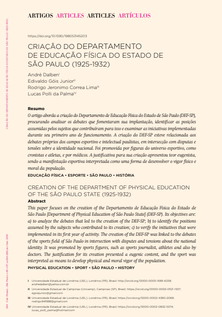 CRIAÇÃO DO DEPARTAMENTO DE EDUCAÇÃO FÍSICA DO ESTADO DE SÃO PAULO (1925-1932)