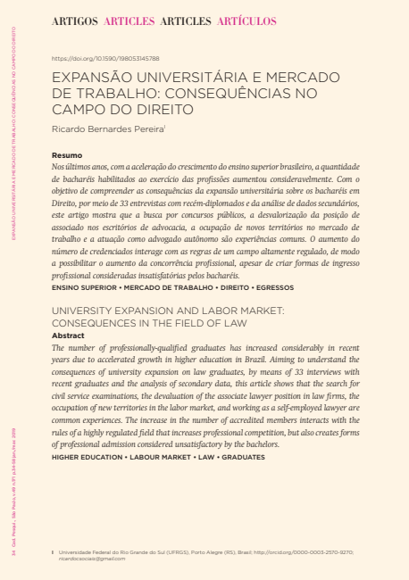 EXPANSÃO UNIVERSITÁRIA E MERCADO DE TRABALHO: CONSEQUÊNCIAS NO CAMPO DO DIREITO