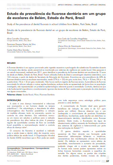 Estudo da prevalência da fluorose dentária em um grupo de escolares de Belém, Estado do Pará, Brasil