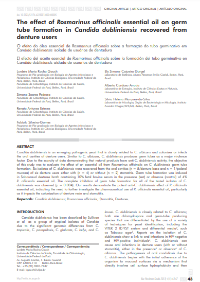 O efeito do óleo essencial de Rosmarinus officinalis sobre a formação do tubo germinativo em Candida dubliniensis isolada de usuários de dentadura