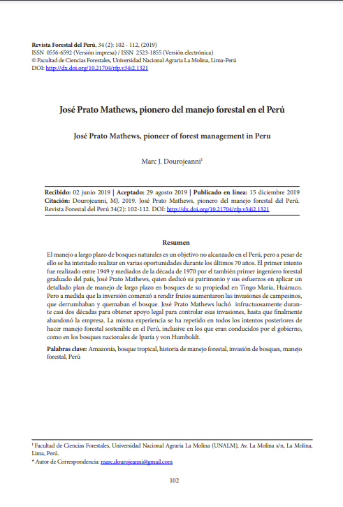 José Prato Mathews, pionero del manejo forestal en el Perú