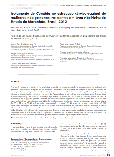 Isolamento de Candida no esfregaço cérvico-vaginal de mulheres não gestantes residentes em área ribeirinha do Estado do Maranhão, Brasil, 2012