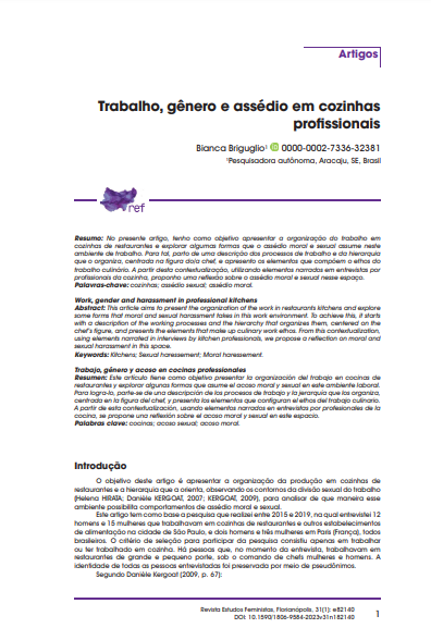 Trabalho, gênero e assédio em cozinhas profissionais