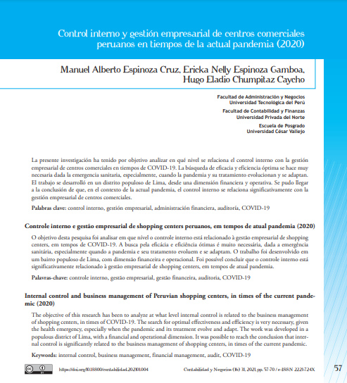 Control interno y gestión empresarial de centros comerciales peruanos en tiempos de la actual pandemia (2020)