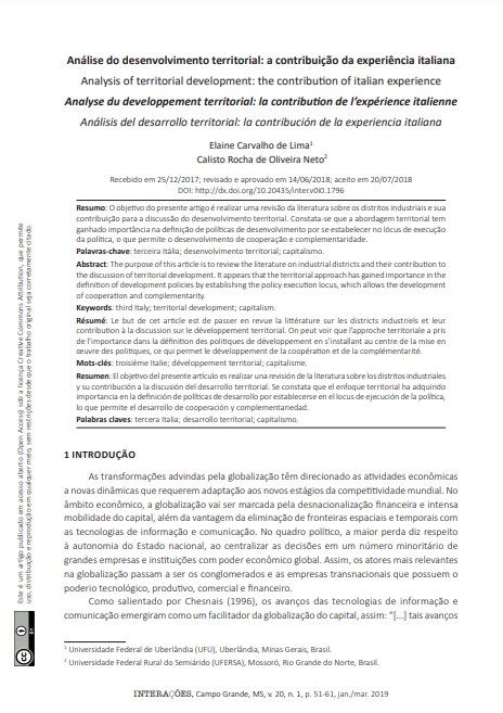 Análise do desenvolvimento territorial: a contribuição da experiência italiana