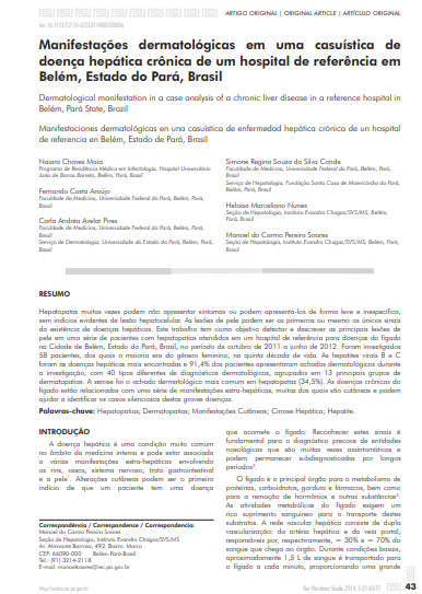Manifestações dermatológicas em uma casuística de doença hepática crônica de um hospital de referência em Belém, Estado do Pará, Brasil