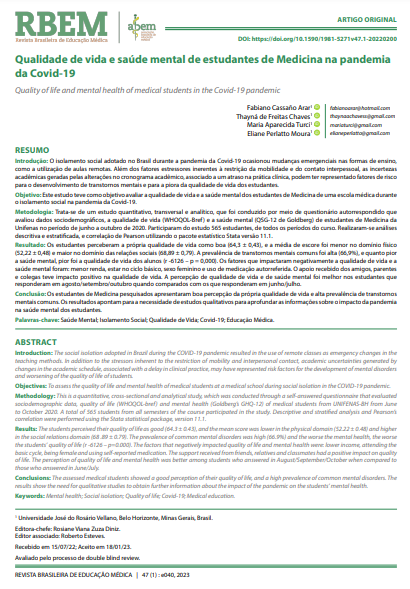 Qualidade de vida e saúde mental de estudantes de Medicina na pandemia da Covid-19