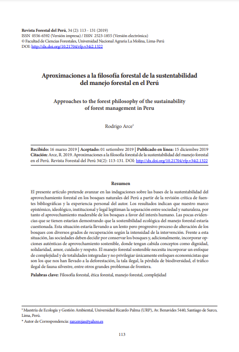 Aproximaciones a la filosofía forestal de la sustentabilidad del manejo forestal en el Perú