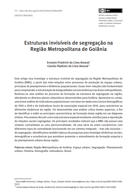 Estruturas invisíveis de segregação na Região Metropolitana de Goiânia