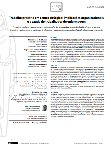 Precarious work at a surgical center: implications for the organization and for the health of nursing workers