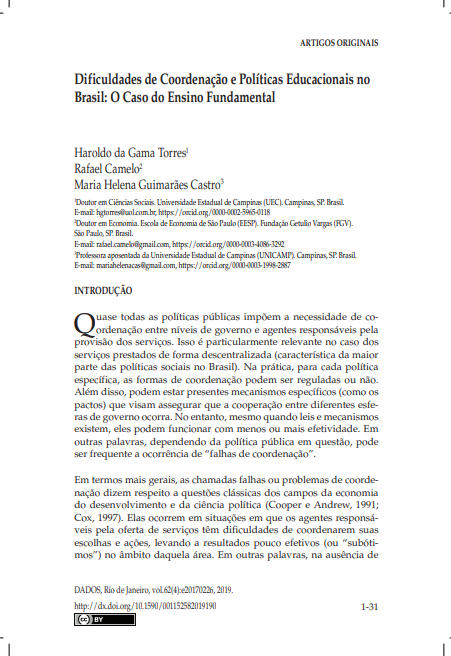 Dificuldades de Coordenação e Políticas Educacionais no Brasil: O Caso do Ensino Fundamental