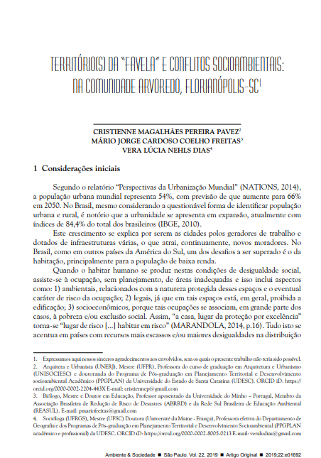 “FAVELA” TERRITORY (IES) AND SOCIO-ENVIRONMENTAL CONFLICTS: IN THE ARVOREDO COMMUNITY, FLORIANÓPOLIS-SC