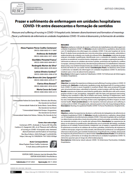 Pleasure and suffering of nursing in COVID-19 hospital units: between disenchantment and formation of meanings