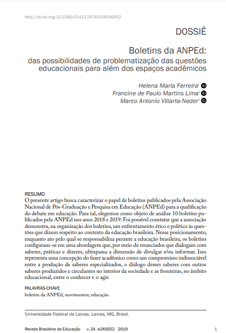 Boletins da ANPEd: das possibilidades de problematização das questões educacionais para além dos espaços acadêmicos