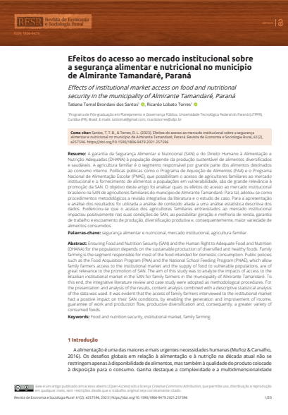 Efeitos do acesso ao mercado institucional sobre a segurança alimentar e nutricional no município de Almirante Tamandaré, Paraná
