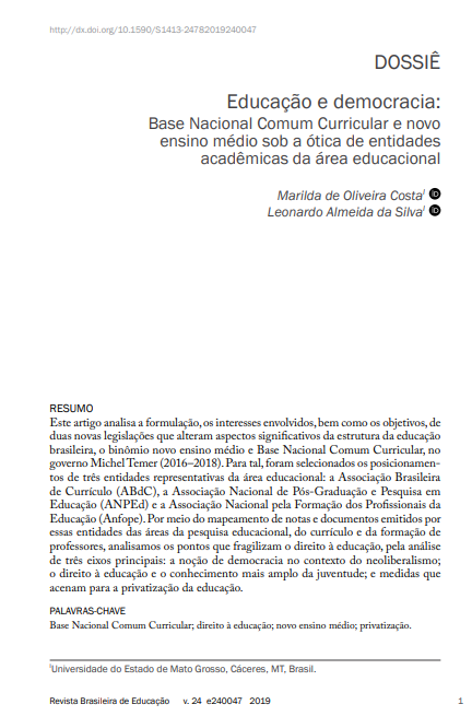 Educação e democracia: Base Nacional Comum Curricular e novo ensino médio sob a ótica de entidades acadêmicas da área educacional