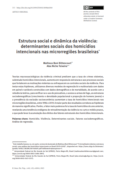 Estrutura social e dinâmica da violência: determinantes sociais dos homicídios intencionais nas microrregiões brasileiras