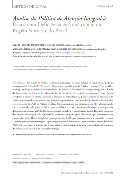 Análise da Política de Atenção Integral à Pessoa com Deficiência em uma capital da Região Nordeste do Brasil