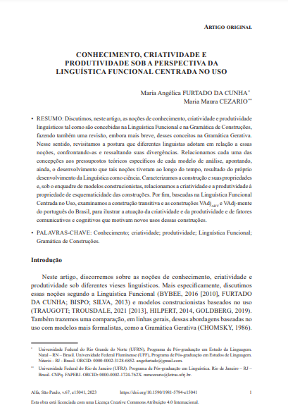 CONHECIMENTO, CRIATIVIDADE E PRODUTIVIDADE SOB A PERSPECTIVA DA LINGUÍSTICA FUNCIONAL CENTRADA NO USO