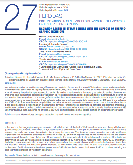 Pérdidas por radiación en generadores de vapor con el apoyo de la técnica termográfica