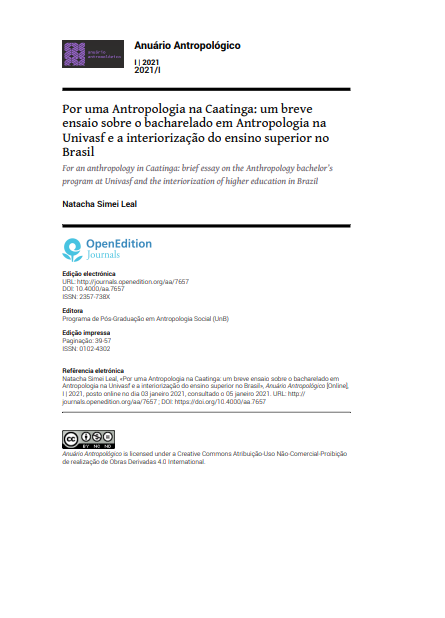 Por uma Antropologia na Caatinga: um breve ensaio sobre o bacharelado em Antropologia na Univasf e a interiorização do ensino superior no Brasil
