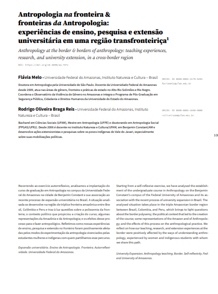 Antropologia na fronteira &amp; fronteiras da Antropologia: experiências de ensino, pesquisa e extensão universitária em uma região transfronteiriça